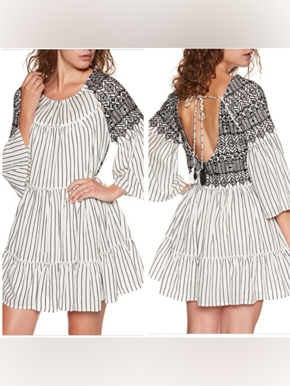 NWT Free People Lola Embroidered Open Back Mini Dress Size Small Boho